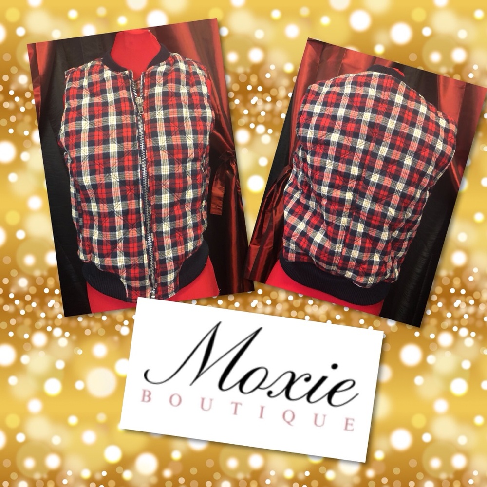 Quilted plaid zip-up vest